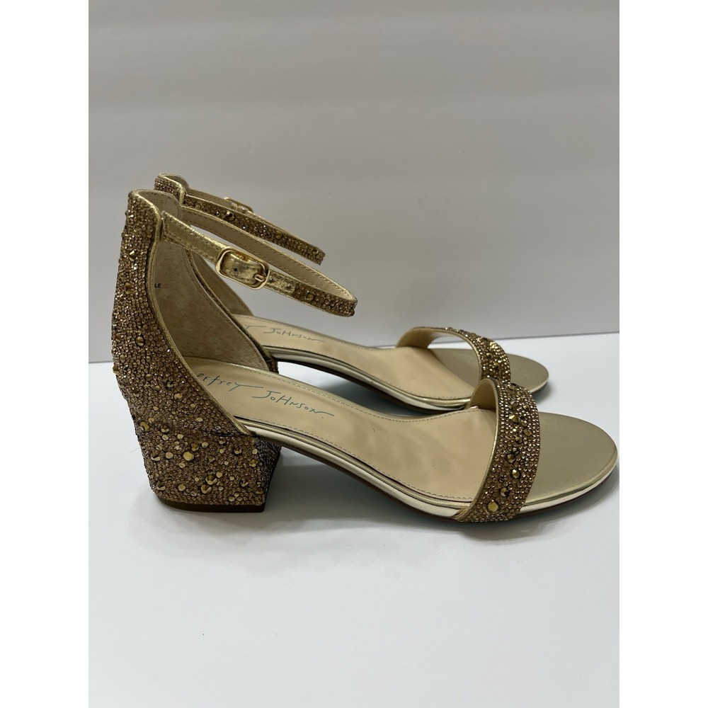 Betsey Johnson Mari Heeled Sandals Gold Rhinestones Women's 8M Open Toe